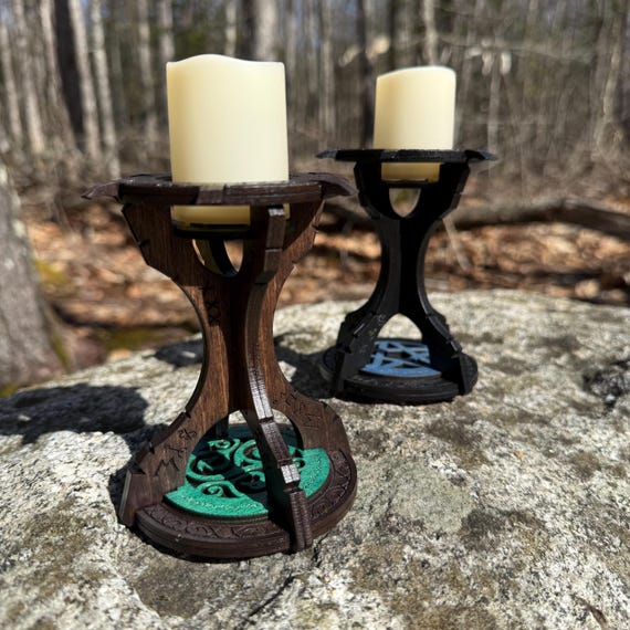Candle Holder: “Mystic Glimmer” - Handcrafted Wooden Candlestick for Flameless Candles, Customizable - MADE TO ORDER