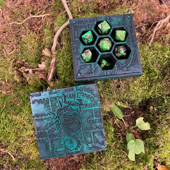 Dice Box: Wooden Polyhedral Dice Case, Laser-Engraved & Handcrafted Role-Playing Game Accessory - MADE TO ORDER