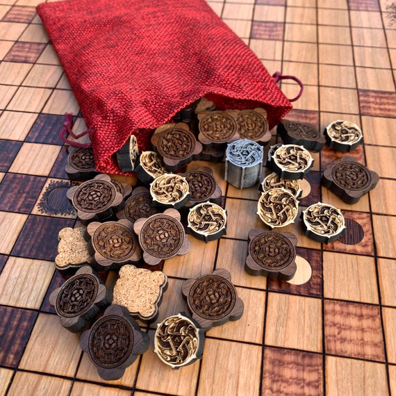 Laser-Engraved Game Pieces: Upgrade Item for full-size Hnefatafl Game Boards from IGNITED Arts; Checker-style custom wooden playing pieces