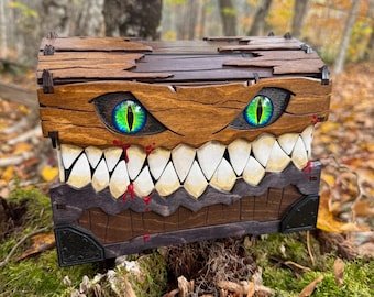 Mimic Box: “Gobbler” - Brutish Wooden Trunk, Laser-Engraved & Handcrafted Wooden Chest - MADE TO ORDER