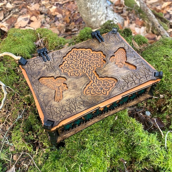 Souvenir Box: "Yggdrasil Beckons"; Small Token Chest, Nordic-themed Memento Box, Laser-Engraved & Handcrafted Wooden Box w/ magnetic closure