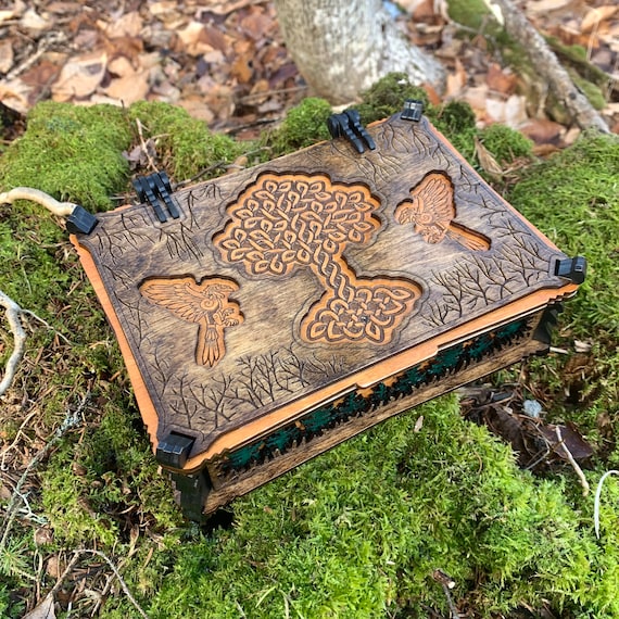 Keepsake Box: "Yggdrasil Beckons" small chest, Viking Mythos-themed reliquary, Laser-Engraved & Handcrafted Wooden Box w/ magnetic closure