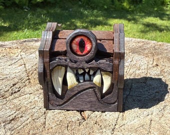 Mimic Box: “Nippy” - Wooden D20 Chest, Laser-Engraved & Handcrafted Small Treasure Chest - MADE TO ORDER