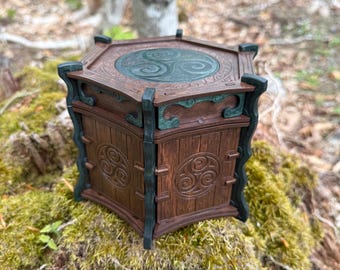 Storage Box: "Celtic Coffer" - Hexagonal Wooden Box, Laser-Engraved & Handcrafted, Customizable - MADE TO ORDER