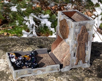 Dice Tower: "Crypts of Evil" - Laser-engraved, Handcrafted Wooden Role-Playing Game Accessory - MADE TO ORDER