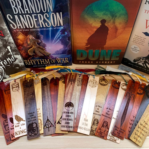 Bookmarks: Contemporary Sci-Fi, Fantasy, Horror themed designs, Wooden Bookmarks for avid readers, Laser-Engraved domestic & exotic woods