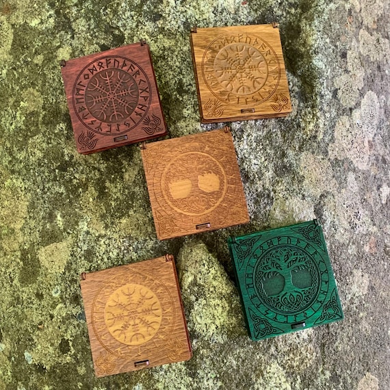 Runes Set: Elder Futhark Runes Divination set, w/ Wood Box, Great Beginner Runes Set, Laser-Engraved Wooden Runes; Custom Colors & Designs