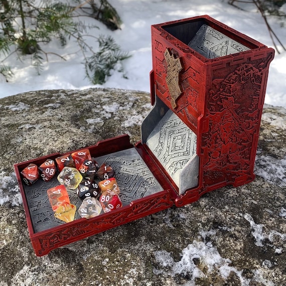 Dice Tower: "Dwarven Halls" - Laser-engraved, Hand Painted RPG Accessory w/ classic art & beautiful color, Folding Box-style Dice Tower