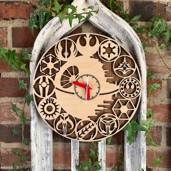 Wall Clock: Star Wars Factions - themed Layered Wooden Clock, Perfect for Star Wars Fans, Laser Engraved, Quartz Movement; CUSTOMIZABLE