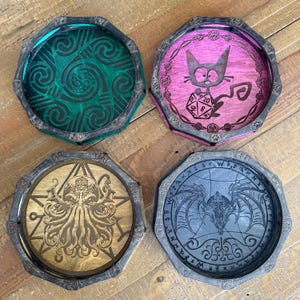 Dice Tray: Handcrafted Wooden Dice Rolling Tray, Laser Engraved RPG Accessory, Board Games, Tabletop Wargaming, Selectable Colors & Designs