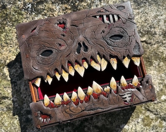 Mimic Box: "Deadtooth" - Undead-themed Book-style Wooden Gaming Case, Laser-Engraved & Handcrafted - MADE TO ORDER