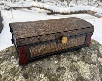 Keepsake Chest: "Scalawag Seas" - Handcrafted Pirate-themed Treasure Chest w/ Laser-Engraved Artwork - MADE TO ORDER