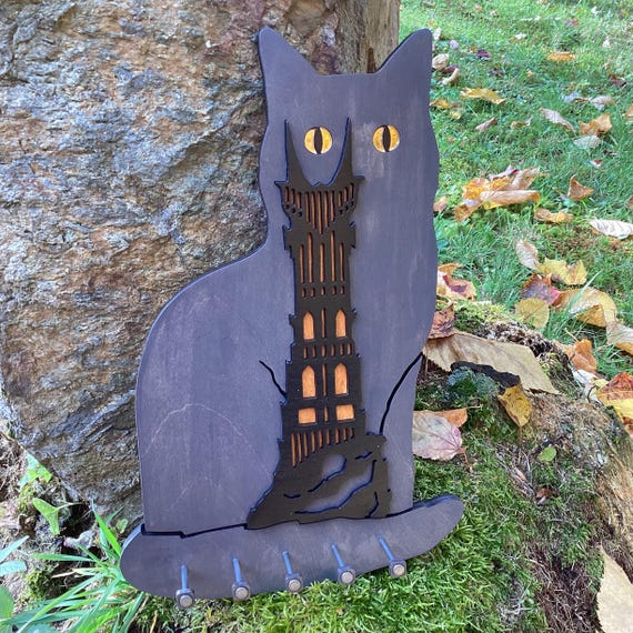 Key Caddy: "Barad-Purr" - Keychain Hanger for Fans of Lord of the Rings (& Cats!); Wooden Key Organizer, LotR Decor - CUSTOMIZABLE COLORS