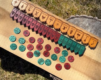 Initiative Trackers: Wooden Dungeon Master's Tool, RPG Accessory, Laser Engraved Banners for Turn-based Combat