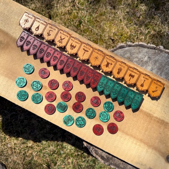 Initiative Trackers: Wooden Dungeon Master's Tool, RPG Accessory, Laser Engraved Banners for Turn-based Combat