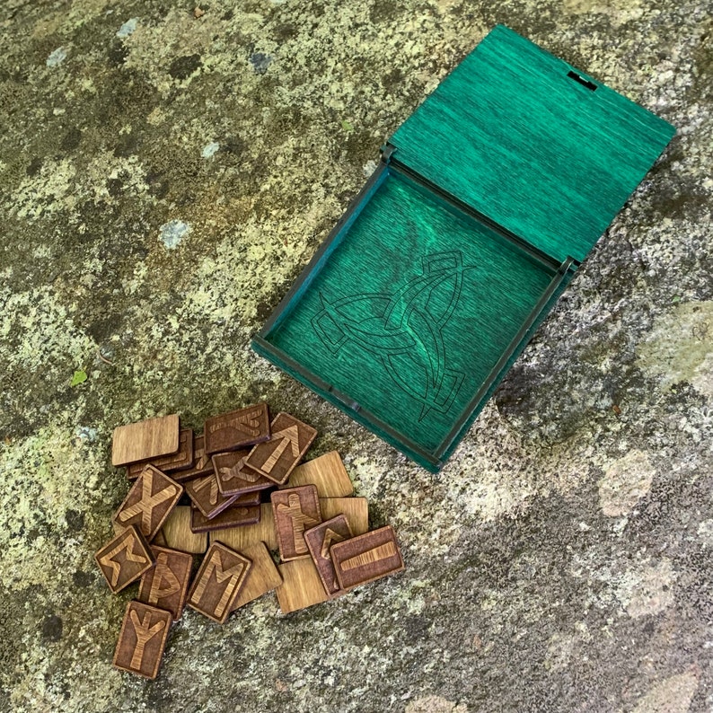 Runic Tile Set Runes Set: Laser-engraved Elder Futhark Runes W/ Nordic-themed Box ...