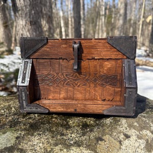 Memento Chest: “Sigurd's Strongbox” - Nordic-themed Wooden Treasure Chest, Laser-Engraved & Handcrafted, Customizable - MADE TO ORDER Mahogany