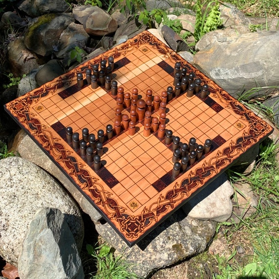 Hnefatafl: 15x15 square grid; historic Coppergate Tafl & modern 'Serif Cross' game variants, Handmade Traditional Board Game, Customizable