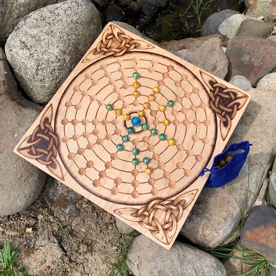 Fidchell Board Game: Celtic-Irish Game of Escape & Capture, Handcrafted Wooden Traditional Board Game, Wood Burned Artwork, Custom Options