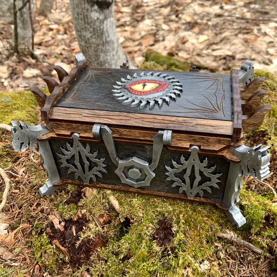 Keepsake Box: "Chest of the Dragonborn", Elder Scrolls-Inspired Theme, Laser-Engraved & Handcrafted Wooden Box, Skyrim Fans, Treasure Chest