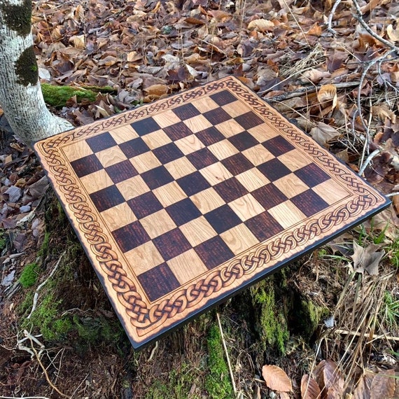 Chess Board: Tournament-sized Chess (2.25" squares), Handcrafted Medieval Strategy Game, Woodburned Art & Grid, Customizable - BOARD ONLY