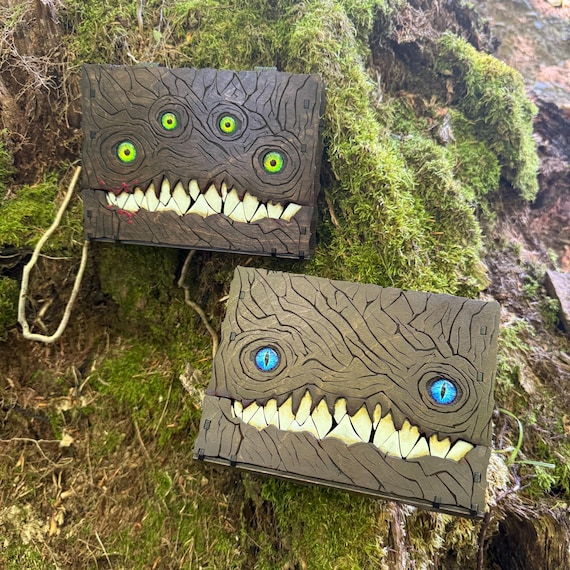 Mimic Box: “Toothy the Spell Tome"; Monstrous-themed Book-style Box, Keepsake Box, Wooden Gaming Case, Laser-Engraved w/ Hand Painted Detail
