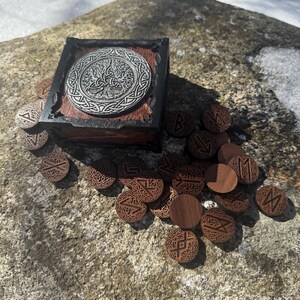 Runes Set & Box: "Knotted Insight" - Elder Futhark Runes Divination set, w/ Wooden Box, Laser-Engraved Hardwood Runes, Customizable Options