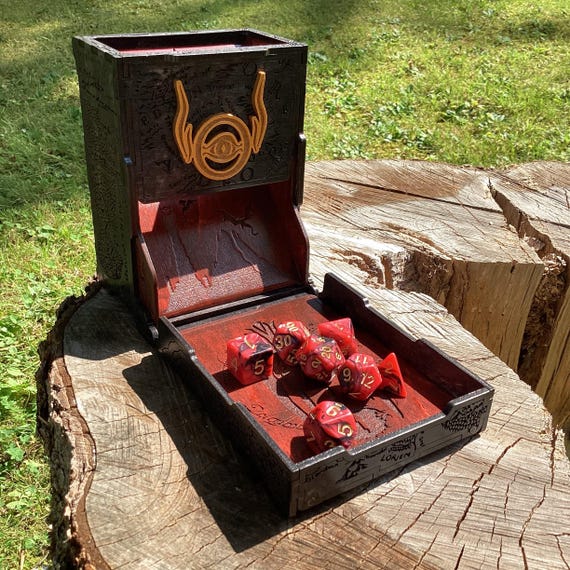 Dice Tower: "Tolkien's Legacy - Shadow of the Past" - Laser-engraved & Hand Painted RPG Folding Box-style Wooden Dice Tower w/ LotR theme