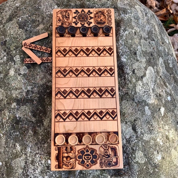 Puluc: Strategy Capture Board Game w/ pre-Columbian Mesoamerican Origins, Wood-Burned Artwork - MADE TO ORDER