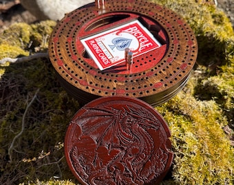 Cribbage Board: Round 2-Player Cribbage track w/ Storage, Customizable Artwork & Color - MADE TO ORDER