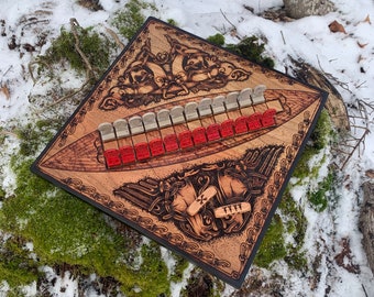 Daldøs: Handcrafted Norwegian Traditional Board Game, Historically Inspired Wood-burned Artwork - MADE TO ORDER