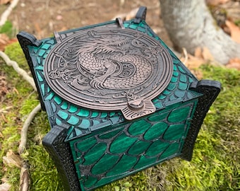 Cube Container: "Eastward Dragon" - Laser-Engraved, Dragon-themed Wooden Souvenir Box, Gift Box - MADE TO ORDER