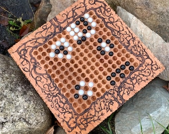 Chinese Go: Beginner "Skirmish-sized" Strategy Game w/ Unique Hand-drawn & Pyrographed Artwork - MADE TO ORDER
