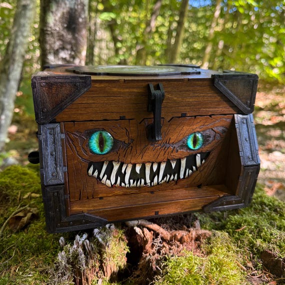Mimic Box: “Snyyr the Strongbox”; RPG-themed Treasure Chest, Wooden Box, Keepsake Protector, Jewelry Guardian, Laser-Engraved & Hand Painted