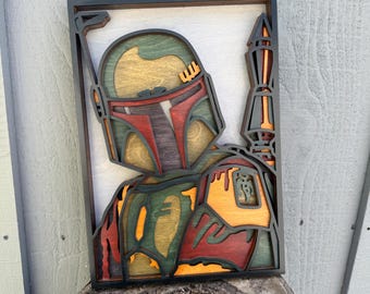 Dimensional Art: "the Bounty Hunter" - Star Wars-themed Wall Decor, Wooden Stacked Picture - MADE TO ORDER
