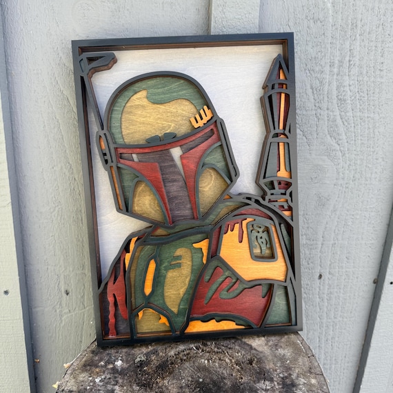 Dimensional Art: "the Bounty Hunter" Wall Decor, Layered Wooden Artwork, Stacked Picture, Laser-Cut Creation, Star Wars, Scum & Villainy