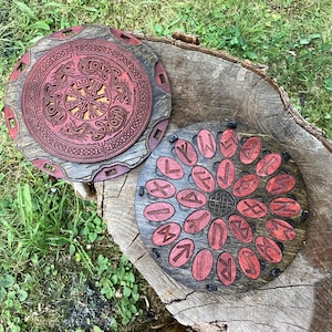 Runes Set: "Encircled Dragons" - Elder Futhark Runes Divination set, w/ Thin Wood Case, Laser-Engraved Wooden Runes; Custom Color Choices