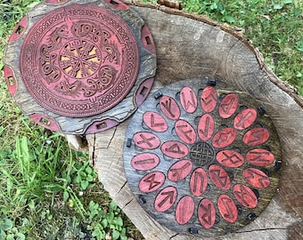 Runes Set: "Encircled Dragons" - Laser-Engraved Elder Futhark Runes w/ Circular Case - MADE TO ORDER