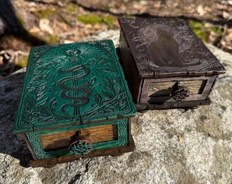 Tarot Card Box: "Cartomancer" - Laser-Engraved & Handcrafted Wooden Drawer Box, Customizable - MADE TO ORDER