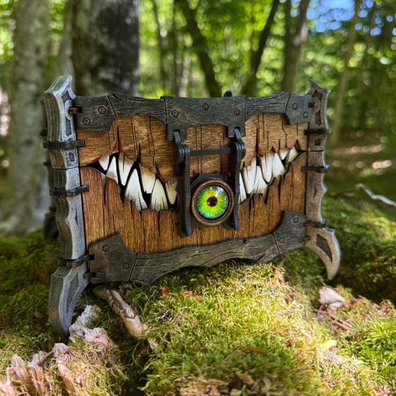 Mimic Box: “Snapper"; Beastly Wooden Keepsake Box, Dice Box, RPG-themed Treasure Chest, Laser-Engraved w/ Hand Painted Detail, Felt Interior