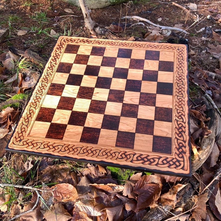 Walnut and Maple Chess Board with Cherry Wood Border 2 inch squares