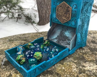 Dice Tower: "Githyanki Grottoes" - Laser-engraved, Handcrafted Role-Playing Game Accessory - MADE TO ORDER