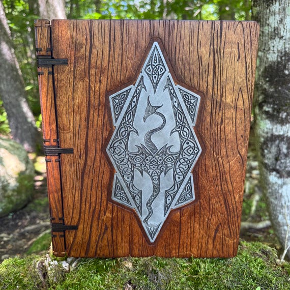 Book Box: "Chronicles of the Dovahkiin"; Laser-Engraved w/ Skyrim-themed Art, Handcrafted Wooden Case, Elder Scrolls Skyrim, US Letter-sized