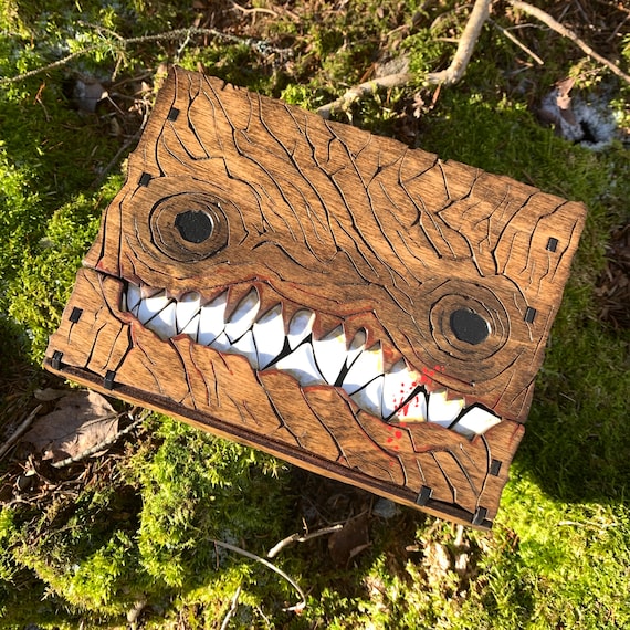 Mimic Box: “Toothy the Spell Tome"; Monstrous-themed Book-style Box, Keepsake Box, Wooden Gaming Case, Laser-Engraved w/ Hand Painted Detail