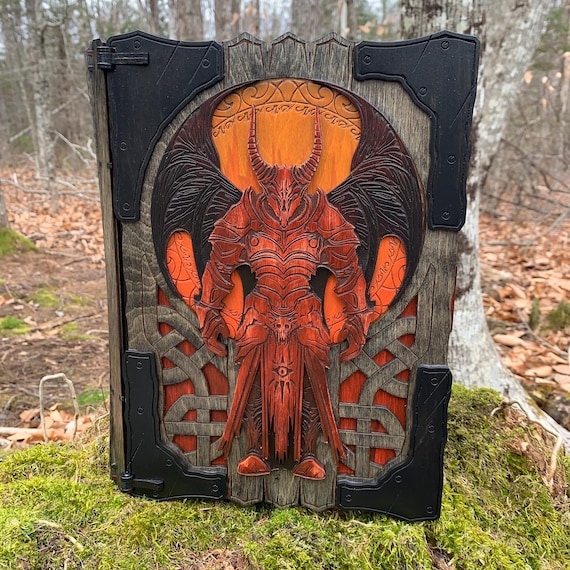 Book Box: "Acolytes of the Abyss"; Laser-Engraved & Handcrafted Wooden Case, Dark Fantasy-themed Box, Spellbook Box, Velvet-lined Interior