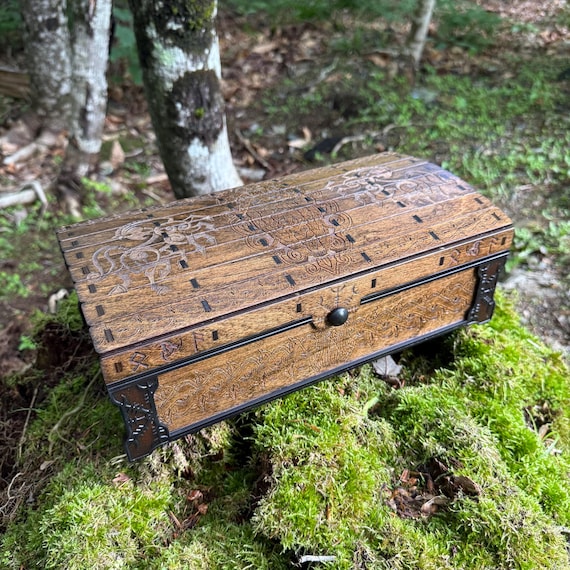 Keepsake Chest: "Odin Allfather"; Laser-Engraved Box, Nordic-themed Artwork, Handcrafted Wooden Chest w/ magnetic lid & velvet interior