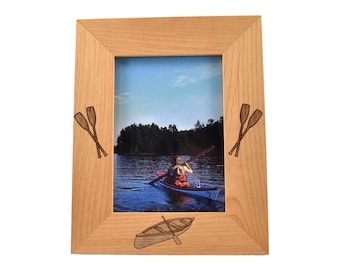 Custom Engraved Wooden Picture Frame- Canoe Engraved Photo Frame
