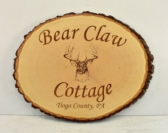 Cabin Name Bark Oval Sign