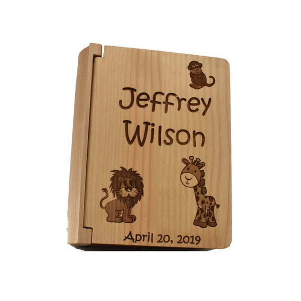 Personalized Wooden Baby Photo Album Book –Safari Animals Small Photo Album with Sleeves