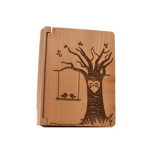 Personalized Wooden Wedding Photo Album with Sleeves – Lovebirds Small Engraved Anniversary Photo Album